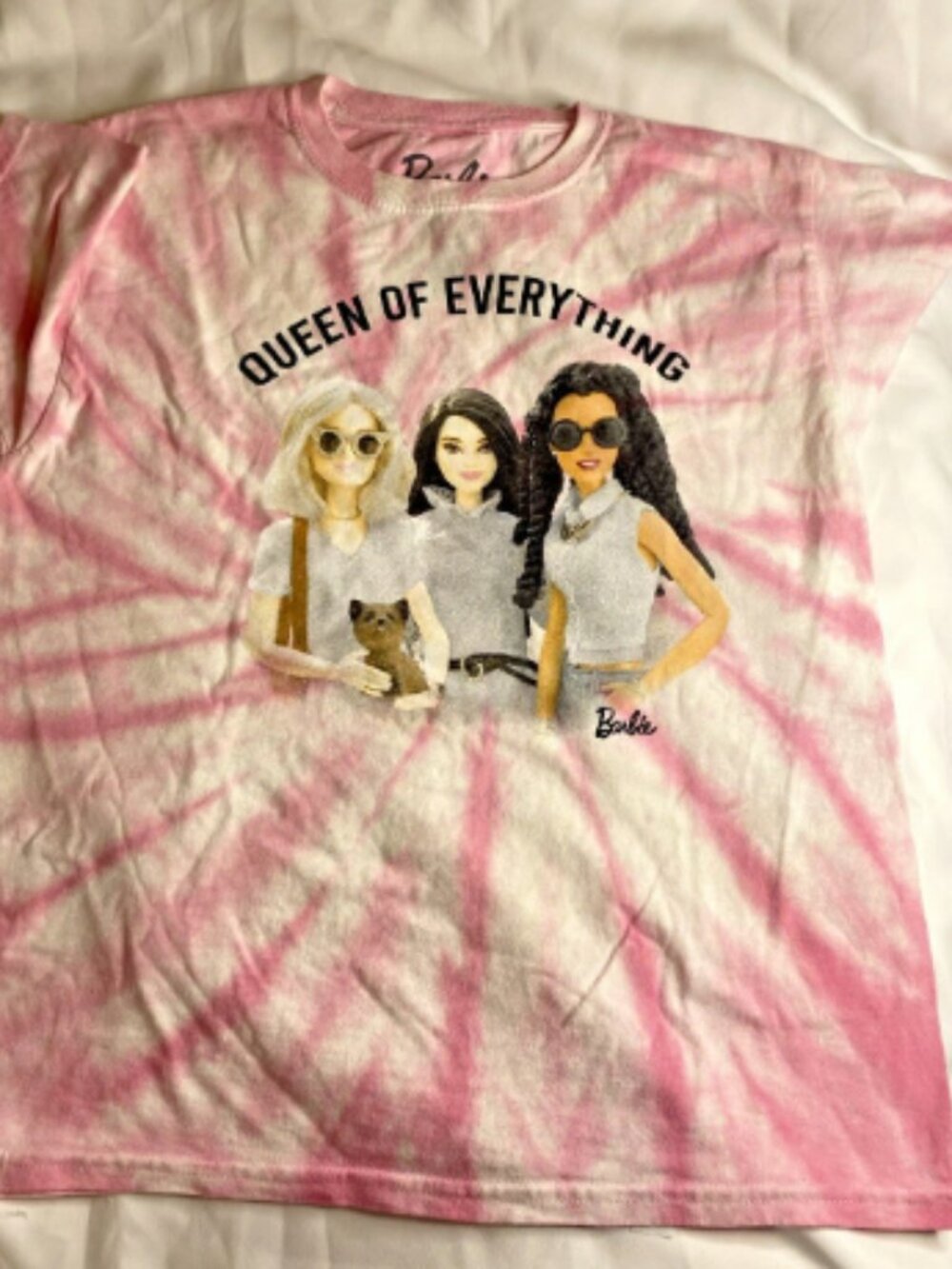 SIZE LARGE-WOMENS T SHIRT-BARBIE-MATTEL- "QUEEN OF EVERYTHING" PINK-NWOT